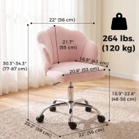 HOMCOM Task Desk Chair, Petal Office Chair with Swivel Wheels with Wide Seat, Velvet, Adjustable Height, Pink(m-3)