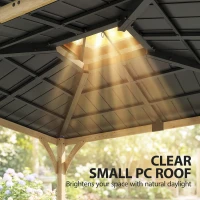 Outsunny 12' x 14' Hardtop Gazebo Canopy with Galvanized Steel Roof, Wood Frame, Double Roof Outdoor Gazebo, Light Walnut(m-8)