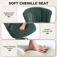 HOMCOM Adjustable Bar Stools Set of 2 with Back, Footrest, Chenille Upholstered Bar Chairs for Kitchen Island, Dark Green(m-7)