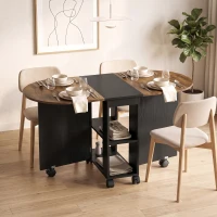 HOMCOM Folding Dining Table, Drop Leaf Table with 2 Shelves for Small Spaces, 120cm, Rustic Brown(m-1)
