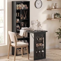 HOMCOM Foldable Convertible Writing Table with Storage Shelves, Bag, Wall-Mounted Space-Saving Computer Desk, Black(m-8)