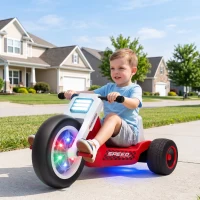 Qaba 12V Electric Car for Kids, Electric Ride On Tricycle with Soft Start, Light-Up Wheel, Adjustable Seat for 3-6, Red(m-2)