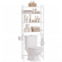 HOMCOM Over-the-Toilet Storage Shelf, 3-Tier Over-Toilet Bathroom Organizer with Adjustable Shelves and Pull-Out Basket, White(m-13)
