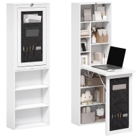 HOMCOM Foldable Convertible Writing Table with Storage Shelves, Bag, Wall-Mounted Space-Saving Computer Desk, White