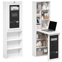 HOMCOM Foldable Convertible Writing Table with Storage Shelves, Bag, Wall-Mounted Space-Saving Computer Desk, White(m-1)