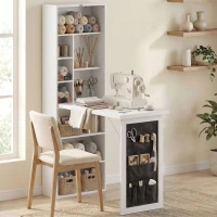 HOMCOM Foldable Convertible Writing Table with Storage Shelves, Bag, Wall-Mounted Space-Saving Computer Desk, White(m-8)