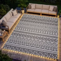 Outsunny Outdoor Rug Carpet with USB Lights Reversible Patio Rug with Carry Bag for Camping 12' x 9'(m-1)