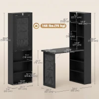 HOMCOM Fold-out Computer Desk with Storage Shelves, Bag, Wall Mount Home Office Desk, Writing Study Table with Bookshelf, Black(m-3)