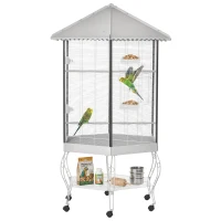 PawHut 77" Flight Bird Cage Hexagon Covered Canopy Portable Aviary With Storage(m-1)