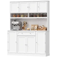 HOMCOM 73" Pantry Cabinet with Charging Station, 55" Wide Kitchen Pantry with Microwave Stand, White(m-1)