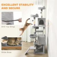 PawHut 76" Large Cat Tree for Indoor Cats with 8 Scratching Posts, 3 Plush Beds, 2 Hammocks, 2 Large Condos, Ramp, Light Grey(m-6)