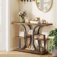HOMCOM 42.5" Modern Console Table, 3-Tier Narrow Entryway Table with Open Storage Shelves for Entryway, Rustic Brown(m-8)