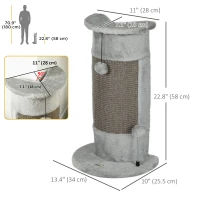 PawHut 23" Cat Scratching Post with Covered Plush, Play Balls, for Indoor Cats, Grey(m-3)