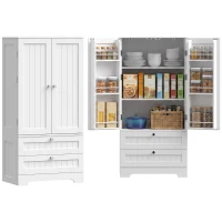 HOMCOM 47" Tall Pantry Cabinet, Farmhouse Kitchen Pantry with 6 Door Racks and 2 Drawers, White(m-13)