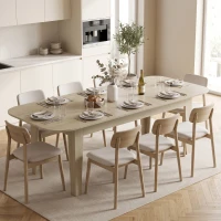 HOMCOM Extendable Oval Dining Table for 4-6, Farmhouse Expandable Kitchen Table, Round Edges, Oak(m-1)