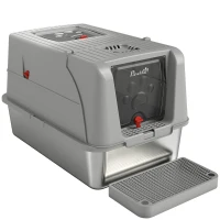 PawHut Stainless Steel Cat Litter Box with Lid, XL High Sided Enclosed Metal Litter Box w/ Scoop, Step, Pedal, Grey(m-2)
