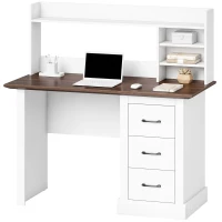 HOMCOM Computer Desk with 3 Drawers and Storage Shelves, 47" Home Office Study Writing Table, Walnut and White(m-11)