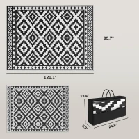 Outsunny Outdoor Rug Carpet Reversible Plastic Straw Rug with LED Lights Black and White 10' x 8' for Patio(m-3)