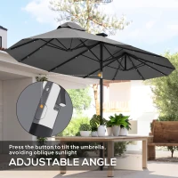 Outsunny Double-sided Patio Umbrella, 9.7' Outdoor Umbrella with Tilt and Crank, LED Solar Light and 12 Ribs, Gray(m-4)