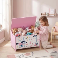 Qaba Kids Storage Chest with Lid, Toy Box with Safety Hinges and Groove Handles for Kids, Bedroom, Playroom, Nursery, Pink(m-8)