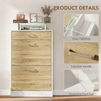 HOMCOM Shoe Cabinet, Slim Shoe Organizer Cabinet with 2 Flip Drawers, Adjustable Shelves, Drawer and Glass Top(m-6)