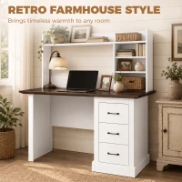 HOMCOM Computer Desk with 3 Drawers and Storage Shelves, 47" Home Office Study Writing Table, Walnut and White(m-7)