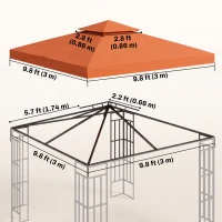 Outsunny 10' x 10' Square 2-Tier Gazebo Canopy Replacement Top Cover Outdoor Garden Sun Shade, Orange(m-3)