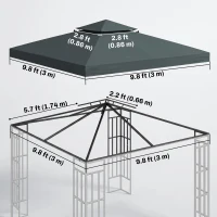 Outsunny 10' x 10' Square 2-Tier Gazebo Canopy Replacement Top Outdoor Garden Sun Shade Cover, Replacement Top Only, Charcoal Grey(m-3)