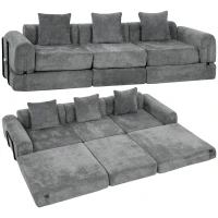 HOMCOM 96.5" Folding Sofa Bed, Convertible Boneless 3 Seater Modular Sectional Couch with Wide and Deep Seat, Grey(m-13)