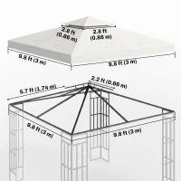 Outsunny 10' x 10' Square 2-Tier Gazebo Canopy Replacement Top Cover Outdoor Garden Sun Shade, Cream White(m-3)