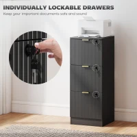 HOMCOM Lockable Filing Cabinet with 3 Fluted Drawers, File Cabinet with Adjustable Hanging Rails for A4 Letter Files, Black(m-6)
