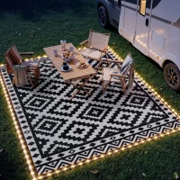 Outsunny Outdoor Rug Carpet Reversible Plastic Straw Rug with LED Lights Black and White 10' x 8' for Patio(m-10)