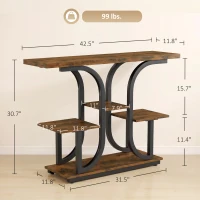 HOMCOM 42.5" Modern Console Table, 3-Tier Narrow Entryway Table with Open Storage Shelves for Entryway, Rustic Brown(m-3)
