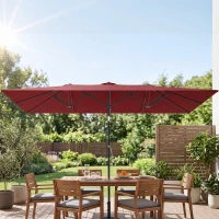 Outsunny Double-Sided Patio Umbrella Parasol with Tilt, Adjustable Height, Vents and 12 Ribs, for Garden, Deck, Pool, Wine Red(m-8)