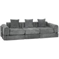 HOMCOM 96.5" Folding Sofa Bed, Convertible Boneless 3 Seater Modular Sectional Couch with Wide and Deep Seat, Grey(m-2)