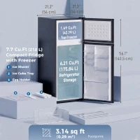 HOMCOM 7.7 Cu. Ft. Mini Fridge with Freezer, Compact Refrigerator with Adjustable Thermostat, Reversible Door, Black(m-3)