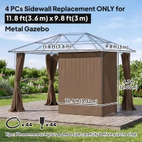 Outsunny Gazebo Curtains, 10' x 12' Universal Replacement Privacy Curtain, 4-Panels Sidewall with Hooks/C-Rings, Brown(m-3)
