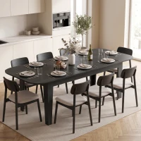 HOMCOM Extendable Oval Dining Table for 4-6, Farmhouse Expandable Kitchen Table, Round Edges, Black Wood Grain(m-1)