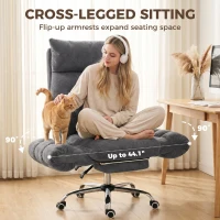 HOMCOM Criss Cross Office Chair with Flip-Up Armrests, Wide Seat, Reclining Cross Legged Desk Chair with Footrest, Dark Gray(m-4)