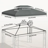 Outsunny 13' x 10' Gazebo Replacement Canopy 2 Tier Top UV Cover Pavilion Garden Patio Outdoor, Deep Grey (TOP ONLY)(m-3)