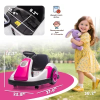 Qaba 6V Kids Bumper Car with Big Wheels, Electric Car for Kids with 360-Degree Spin, Slow Start, for 37-72 M, Pink(m-3)