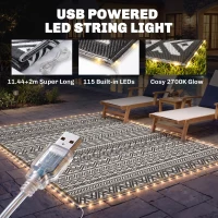 Outsunny Outdoor Rug Carpet with USB Lights Reversible Patio Rug with Carry Bag for Camping 10' x 8'(m-4)