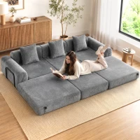 HOMCOM 96.5" Folding Sofa Bed, Convertible Boneless 3 Seater Modular Sectional Couch with Wide and Deep Seat, Grey(m-1)