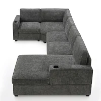Plush Chenille U-Shaped Sectional Sofa with Cup Holders, Large Deep Seat Couch for Apartment, 117.5'' L x 68'' W x 31'' H, Gray(m-14)