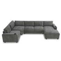 Plush Chenille U-Shaped Sectional Sofa with Cup Holders, Large Deep Seat Couch for Apartment, 117.5'' L x 68'' W x 31'' H, Gray(m-2)