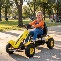 Aosom Kids Pedal Go Kart, Outdoor Ride on Toys with Adjustable Seat, Sharp Handling, Handbrake, 4 Non-Slip Rubber Wheels for Boys & Girls Aged 5-12 Years Old, Yellow(m-2)