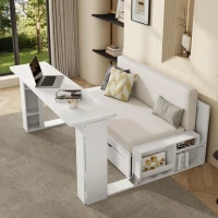 Modern Daybed with Removable Desk and Bottom Drawer, Multi-Functional Sofa Bed for Compact Apartments, 76.5" L x 65.5" W x 25.5" H, White(m-5)