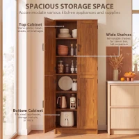 HOMCOM Freestanding Kitchen Pantry, 4-Door Kitchen Pantry Cabinet with Adjustable Shelves and Doors, Teak(m-4)