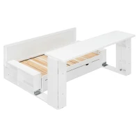 Modern Daybed with Removable Desk and Bottom Drawer, Multi-Functional Sofa Bed for Compact Apartments, 76.5" L x 65.5" W x 25.5" H, White(m-8)