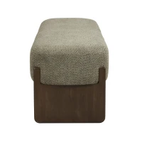 Elegant Bouclé Ottoman Bench with Dark Rubberwood Legs, Soft Rectangular Footrest for Living Room, 64'' L x 18.5'' W x 18.5'' H, Brown+Dark Green(m-9)